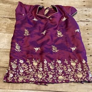 Embroidered Purple Silk Tunic with Gold Floral Accents